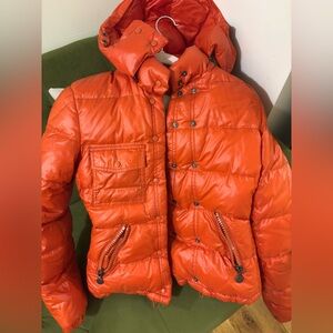 Moncler Orange Shiny Quilted Down Jacket